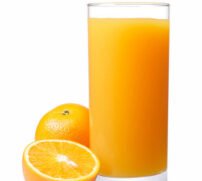orange juice with oranges isolated on white